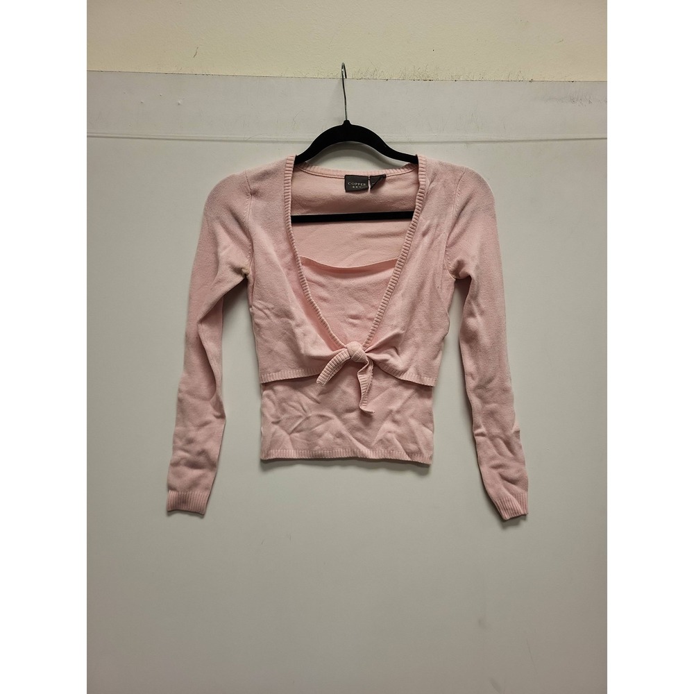 Copper Key Cardigan Sweater Womens Size S Pink Tie Front Knit Top Layer